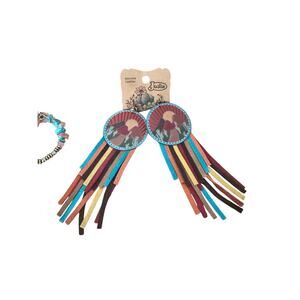 Justin Leather Tooled Desert Scene Turquoise Trim Earrings 213170EJ2